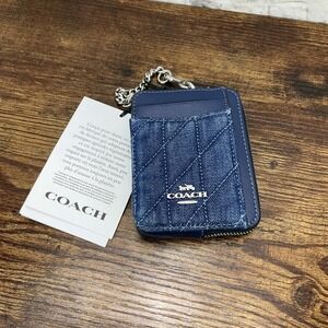 Coach Denim Quilted Zip ID Card Case NWT CAR26